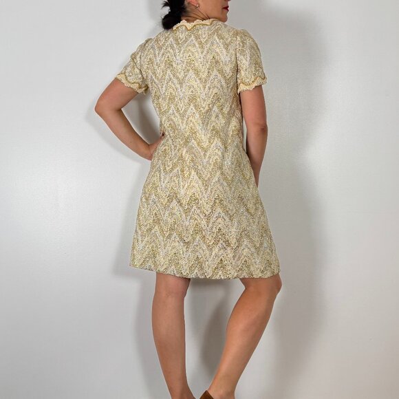 Vintage 60's Gold & Silver Mod Dress - Size M - Picture 10 of 12